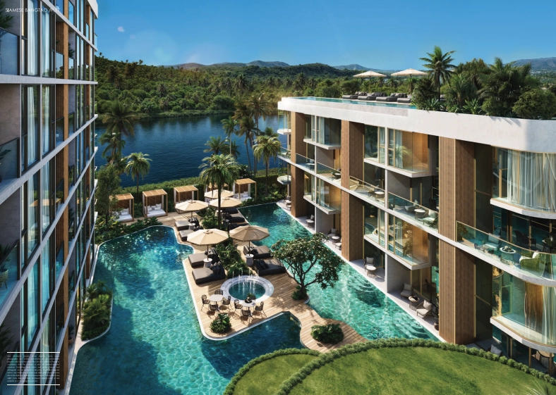 Siamese Village Bangtao features rooftop pools, a fitness center, spa facilities, and co-working spaces.