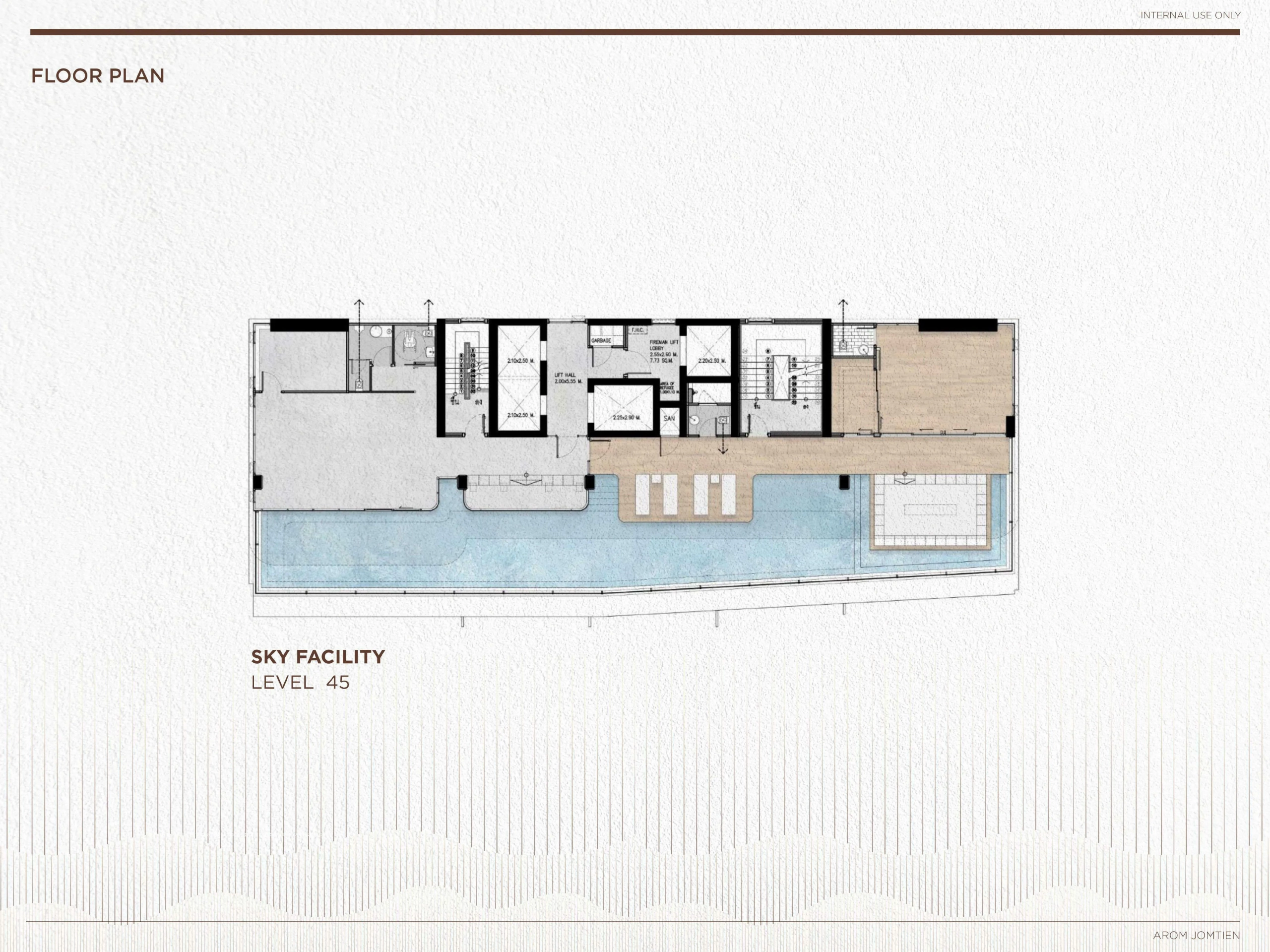 Sky facility floor plan at Arom Jomtien on level 45 featuring pool and wellness areas