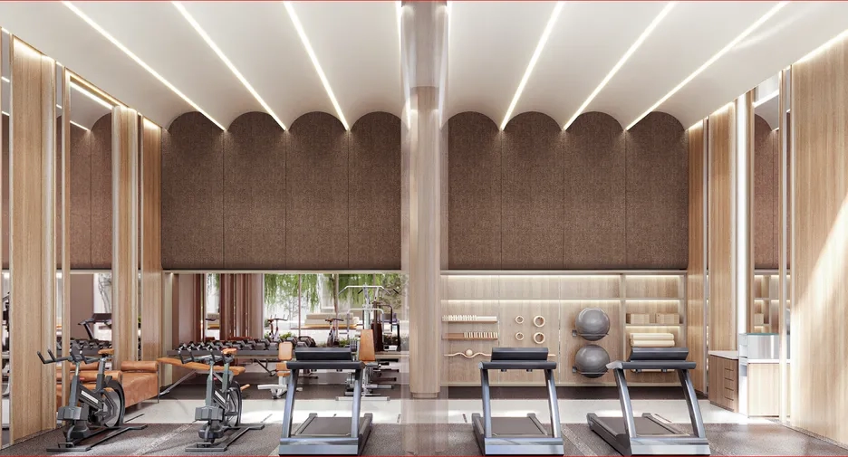 Modern gym in a BKK house development with top-tier fitness equipment and stylish design.