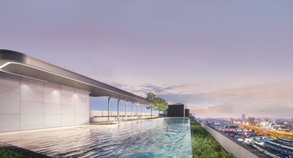 🌏 SEA Market Insights | The Utility Market: Why 85% of Thai Buyers Aren’t Speculators Rooftop infinity pool overlooking the Bangkok skyline, symbolizing Thailand’s stable utility market and modern urban living.