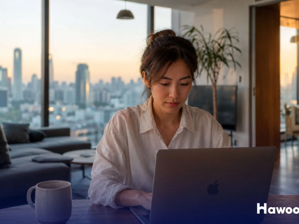 Young professional working remotely from a modern Bangkok condo, reflecting the generation of renters trend across Southeast Asia.
