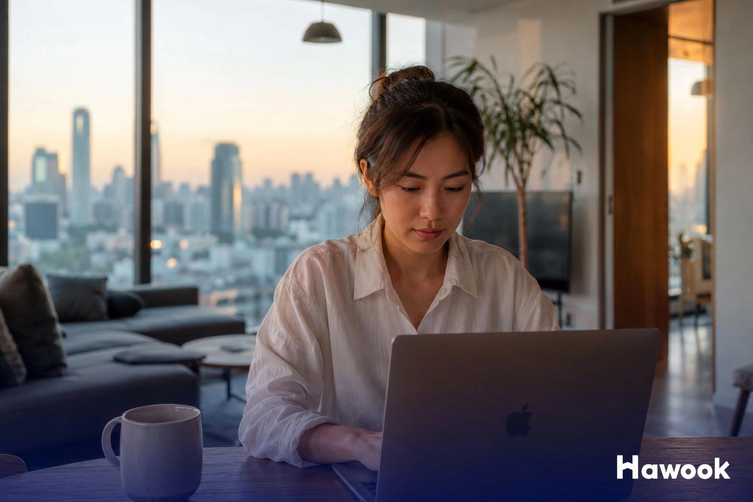 Young professional working remotely from a modern Bangkok condo, reflecting the generation of renters trend across Southeast Asia.