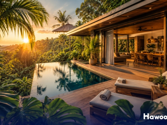 Luxury tropical pool villa in Phuket at sunset, illustrating leasehold villa ownership as part of a Freehold vs Leasehold Thailand property investment comparison.