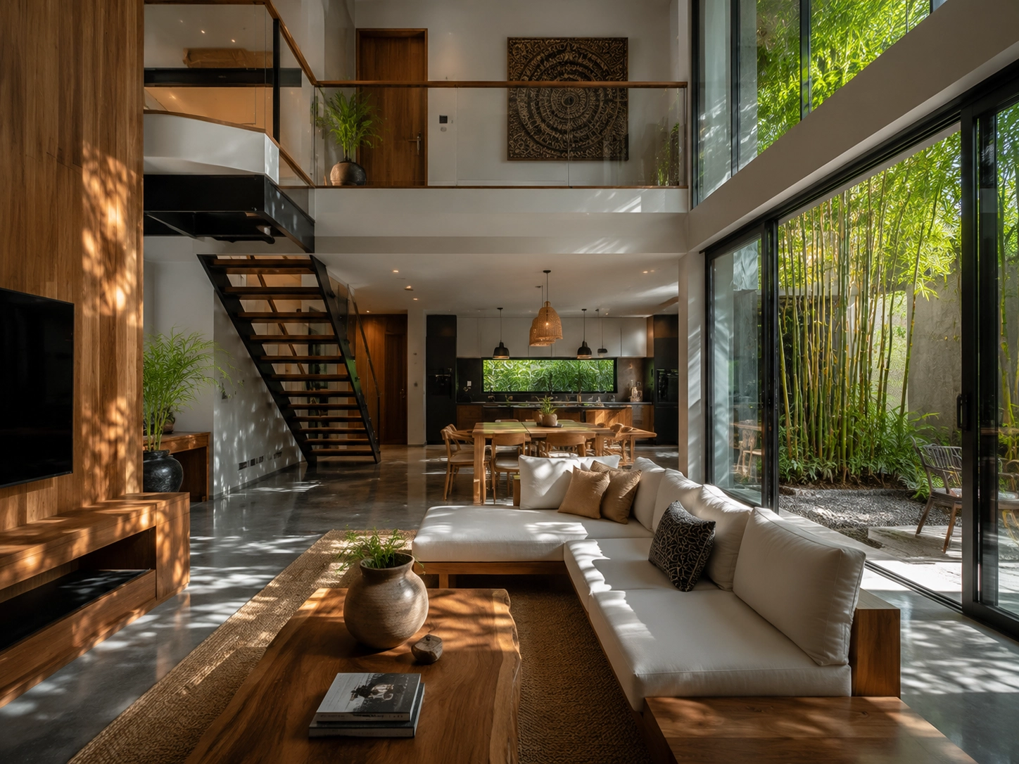 Interior of a multi-level Thai villa with mezzanine, the layout style used in horizontal condo unit registration